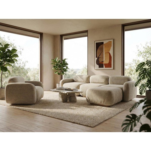 Kremno bel modul za sedežno garnituro iz tkanine bouclé Ailani – Makamii-image-1