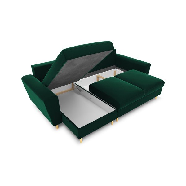 Zelena žametna raztegljiva kotna sedežna garnitura s prostorom za shranjevanje Kyoto – Cosmopolitan Design-image-2