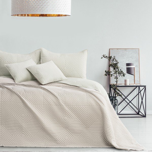 Kremno belo prešito pregrinjalo iz mikrovlaken 220x240 cm Softa – Restilo-image-2