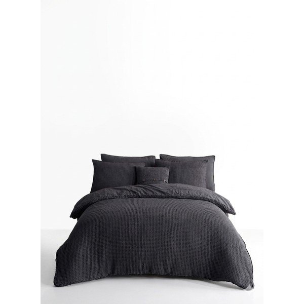Antracitno siva podaljšana posteljnina za zakonsko posteljo iz renforce bombaža 240x220 cm Waffle Striped – Mila Home Luxury