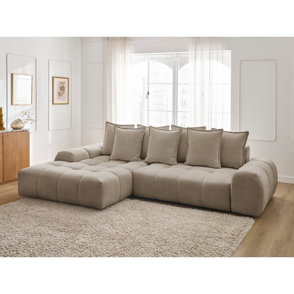 Sivorjava raztegljiva/s prostorom za shranjevanje kotna sedežna garnitura iz šenilje (levi kot/z ležalnikom) Everest – Bobochic Paris-image-1