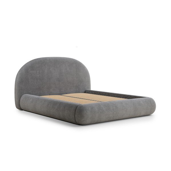 Siva oblazinjena zakonska postelja s prostorom za shranjevanje z letvenim dnom 160x200 cm Maumere – Maison de Rêve