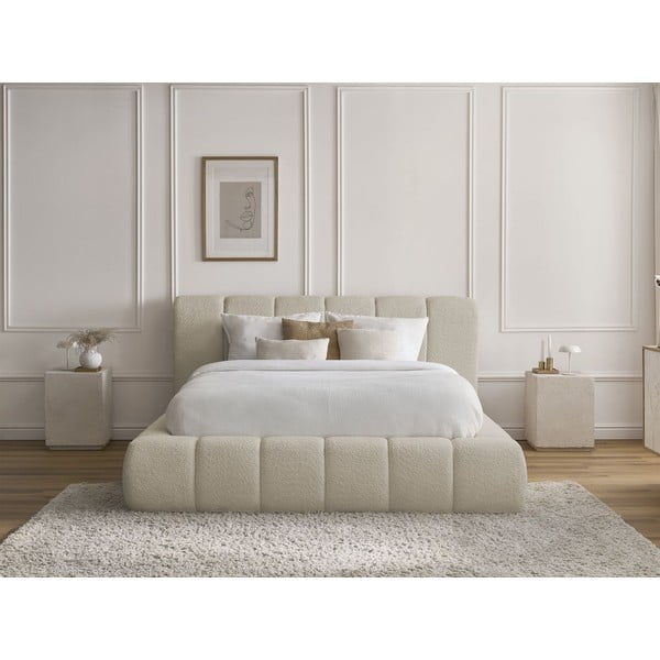 Bež oblazinjena zakonska postelja s prostorom za shranjevanje z letvenim dnom 180x200 cm Denali – Bobochic Paris-image-1