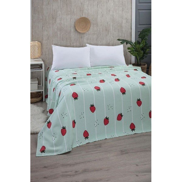 Mentolno zeleno bombažno pregrinjalo 170x230 cm Strawberry – Mila Home