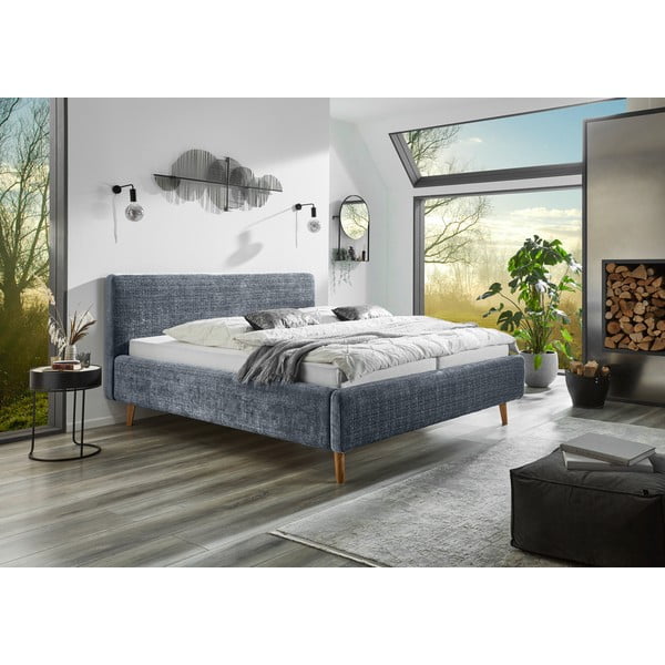 Modra oblazinjena zakonska postelja z letvenim dnom 180x200 cm Primavera – Meise Möbel-image-1