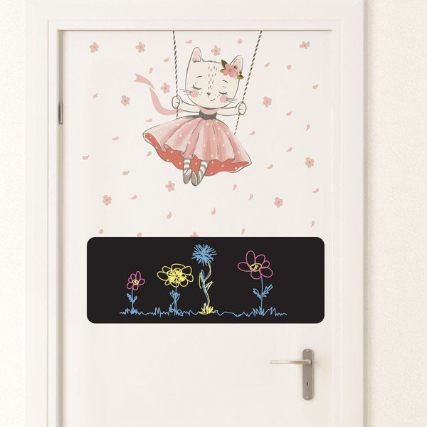 Komplet 2 stenskih nalepk in 4 krede Ambiance Dancing Cat and Blackboard-image-2