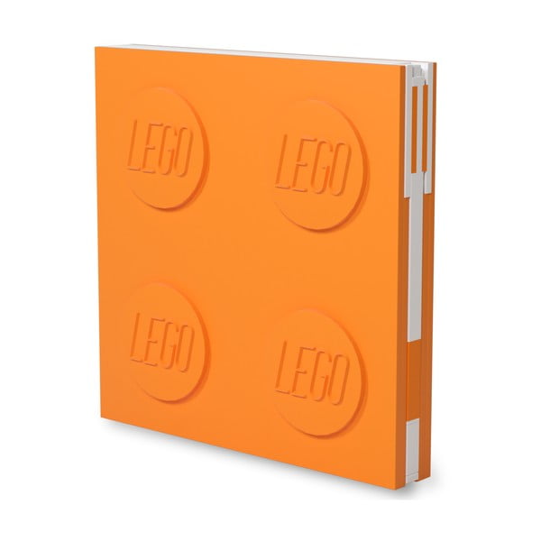 Oranžna kavdratna beležnica z gel pisalom LEGO®, 15,9 x 15,9 cm