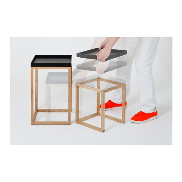 Komplet 2 hrastovih stranskih mizic s črnim vrhom Wireworks Oak-image-4