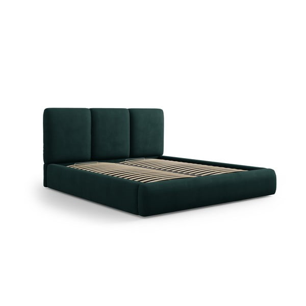 Temno zelena oblazinjena zakonska postelja s prostorom za shranjevanje z letvenim dnom 200x200 cm Brody – Mazzini Beds