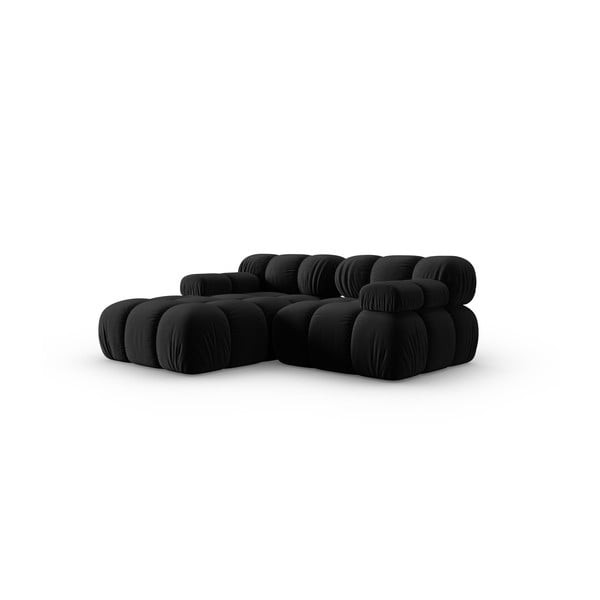 Črna žametna kotna sedežna garnitura (levi kot) Bellis – Micadoni Home-image-3