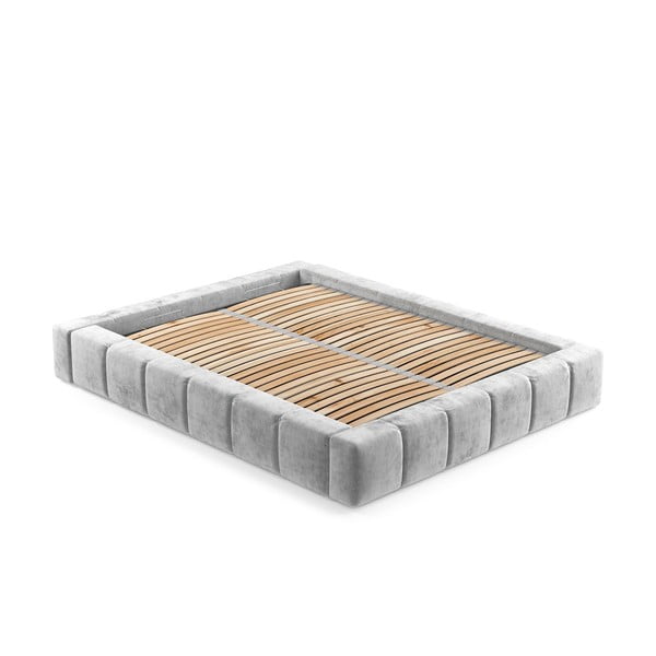 Svetlo siva oblazinjena zakonska postelja s prostorom za shranjevanje z letvenim dnom 160x200 cm Aruba L – Maison de Rêve-image-3