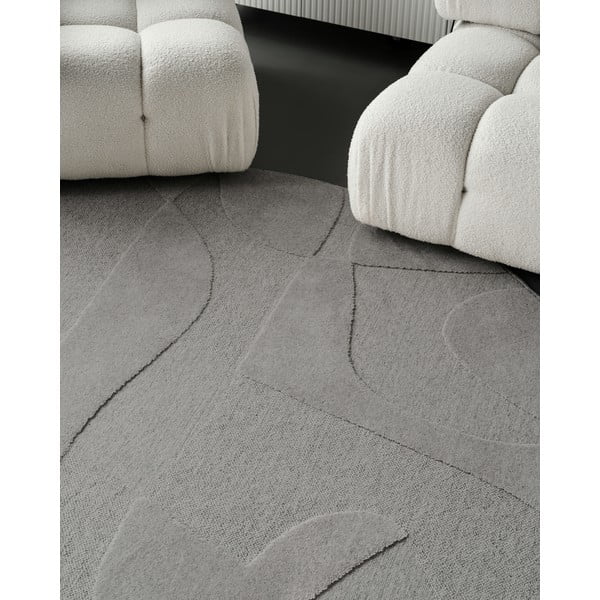 Siva volnena okrogla preproga ø 120 cm Morphic Botanica – Agnella-image-3