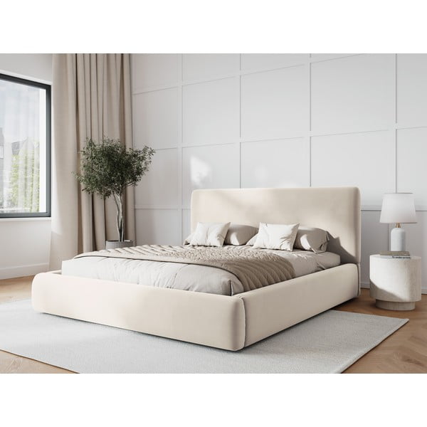 Bež oblazinjena zakonska postelja s prostorom za shranjevanje in letvenim dnom 160x200 cm Colonel – Cosmopolitan Design-image-1