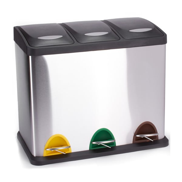 Jeklen koš za smeti za ločevanje odpadkov v mat srebrni barvi s pedalom 3x8 l Tri Selectif – MSV