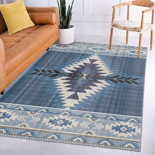 Modra pralna preproga 80x150 cm Ethnic Geo – Mila Home-image-3