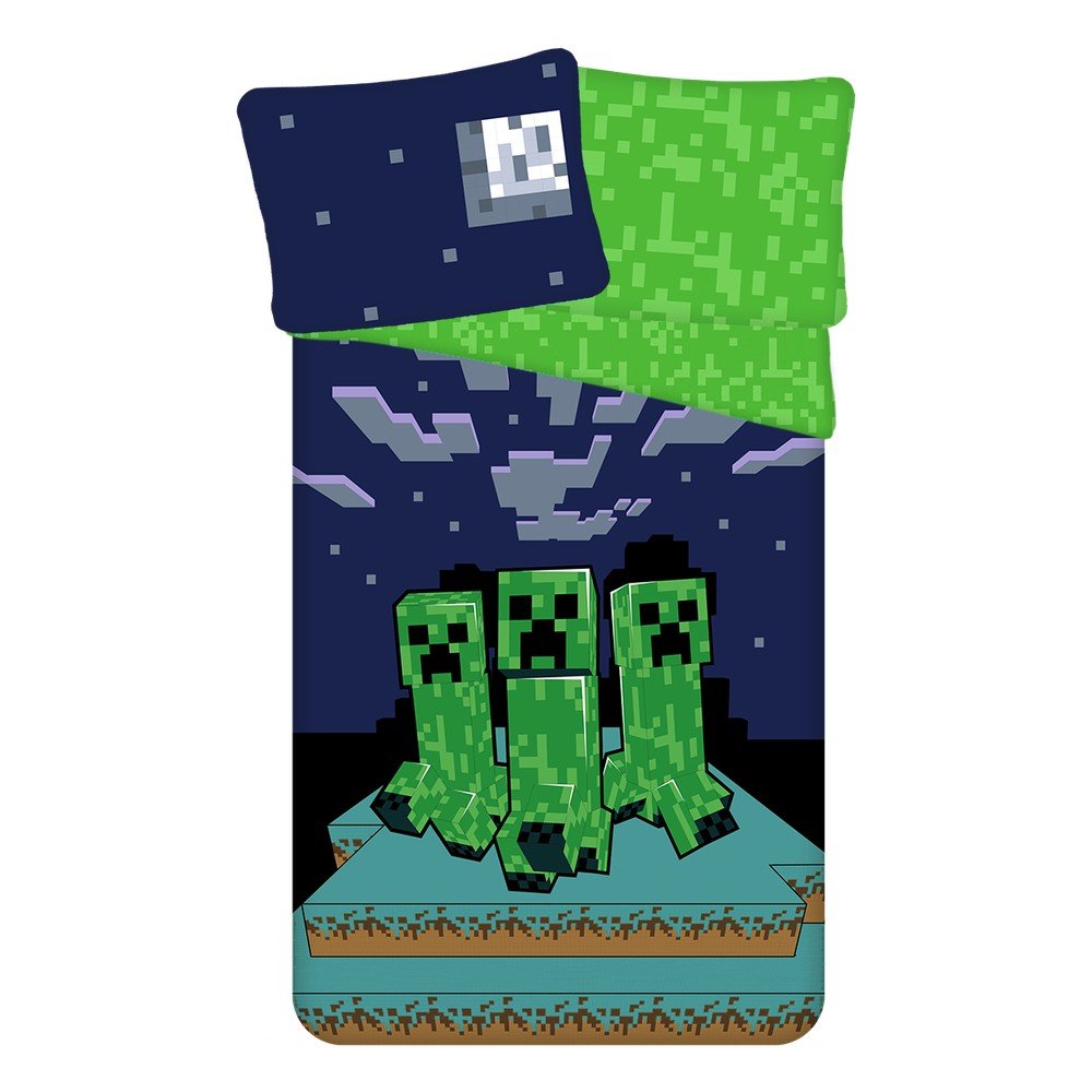 Zeleno-modra enojna bombažna otroška posteljnina 140x200 cm Minecraft "Sssleep Tight"