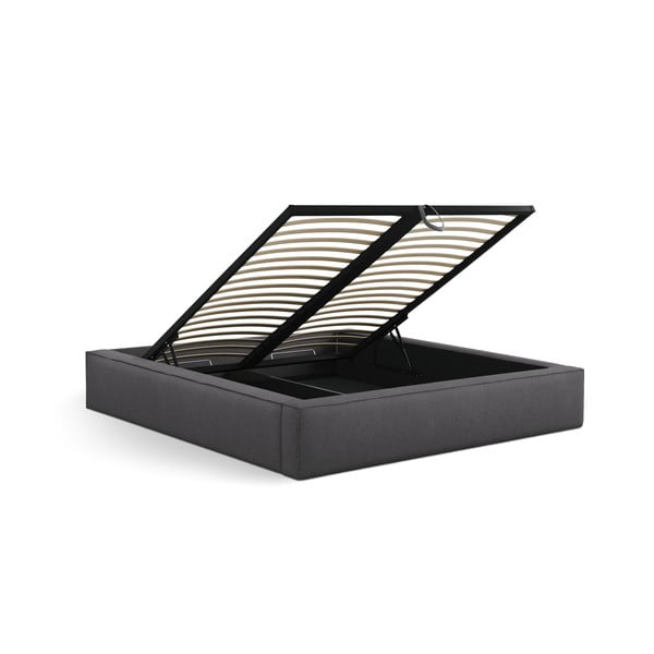Temno siva oblazinjena zakonska postelja s prostorom za shranjevanje z letvenim dnom 140x200 cm Simon Darren – Micadoni -image-4