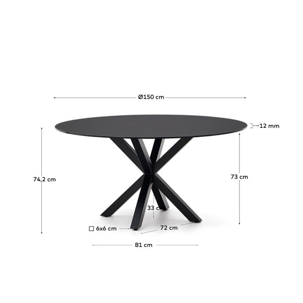 Črna okrogla jedilna miza s stekleno mizno ploščo ø 150 cm Argo – Kave Home-image-4