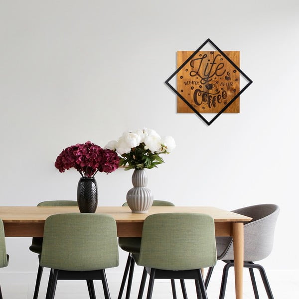 Lesena/kovinska stenska dekoracija 54x54 cm Life Begins After Coffee – Wallity-image-1