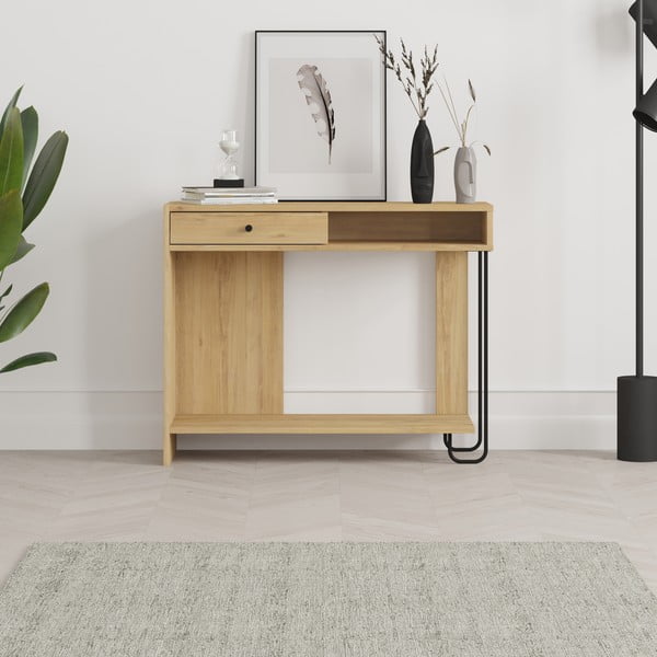 Stranska mizica z mizno ploščo v hrastovem dekorju 35x100 cm Saturne – Marckeric-image-1