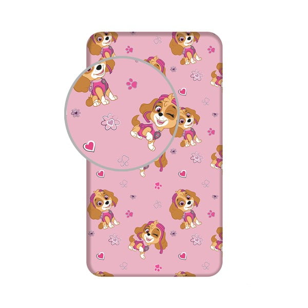 Rožnata napenjalna enojna bombažna otroška rjuha 90x200 cm Paw Patrol – Jerry Fabrics