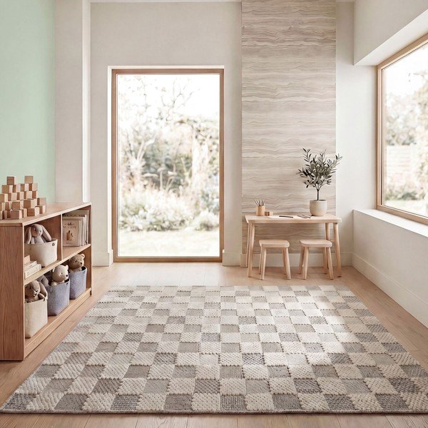 Zelena pralna preproga iz mešanice bombaža 155x230 cm Muted Checkerboard – Flair Rugs-image-1