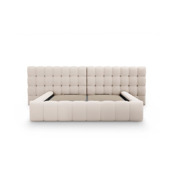 Bež oblazinjena zakonska postelja s prostorom za shranjevanje z letvenim dnom 160x200 cm Mamaia – Micadoni Home-image-4