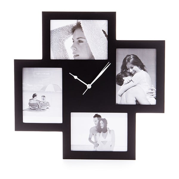 Črna stenska ura s fotografskimi okvirji Tomasucci Collage