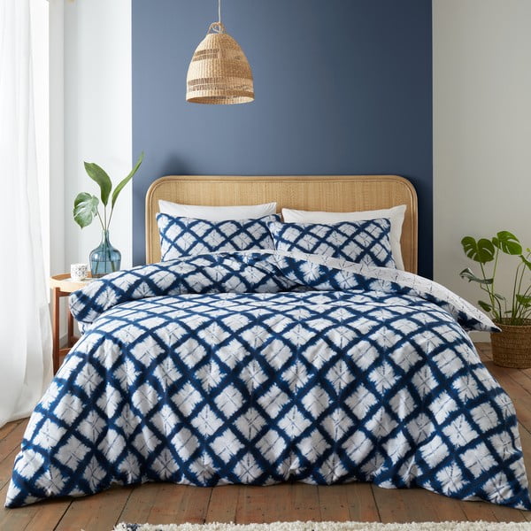 Bela/modra posteljnina za zakonsko posteljo 200x200 cm Shibori Tie Dye – Catherine Lansfield