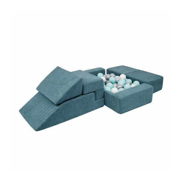 Turkizno otroško igrišče iz pene iz rebrastega žameta 6 ks višina 40 cm 100x35 cm Montessori – Meowbaby