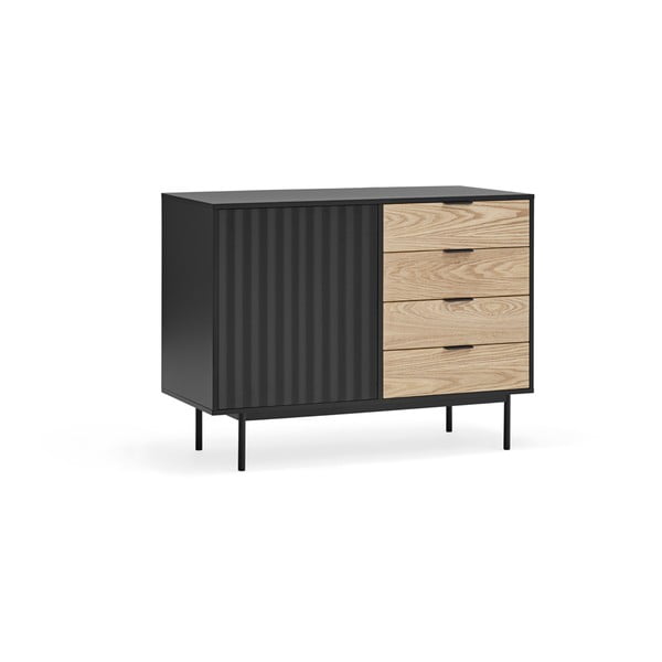 Črna nizka komoda v hrastovem dekorju 108x80 cm Sierra – Teulat-image-3