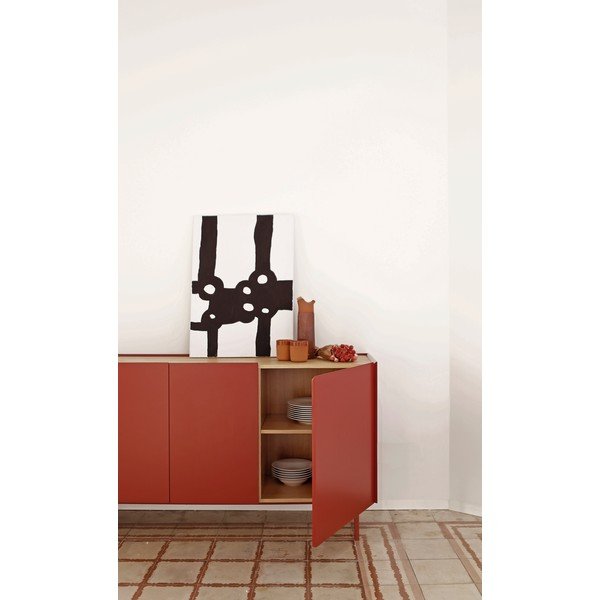 Rdeča nizka komoda v hrastovem dekorju 165x78 cm Arista – Teulat-image-4