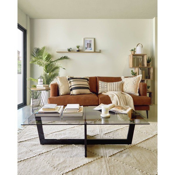 Črna klubska mizica s stekleno mizno ploščo 70x120 cm Plam – Kave Home-image-1