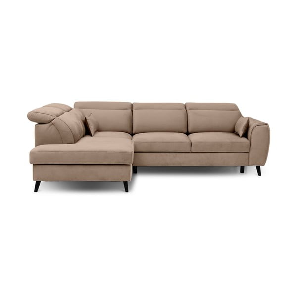 Svetlo rjava žametna raztegljiva/s prostorom za shranjevanje kotna sedežna garnitura (levi kot/v obliki črke L) Noble – ELTAP