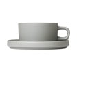 Komplet 2 svetlo sivih keramičnih skodelic za čaj s podstavki Blomus Pilar, 170 ml