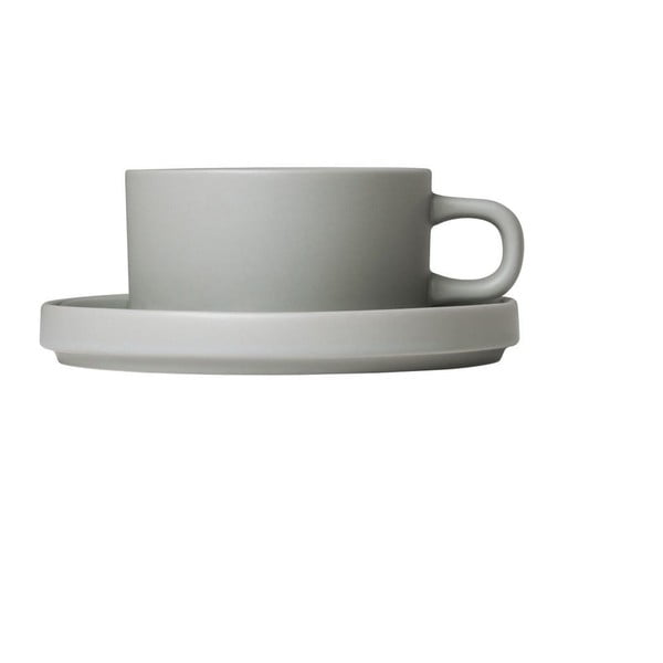 Komplet 2 svetlo sivih keramičnih skodelic za čaj s podstavki Blomus Pilar, 170 ml