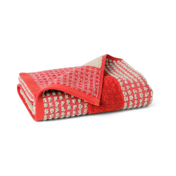 Rdeča frotirna brisača iz organskega bombaža 50x100 cm Check – JUNA-image-2