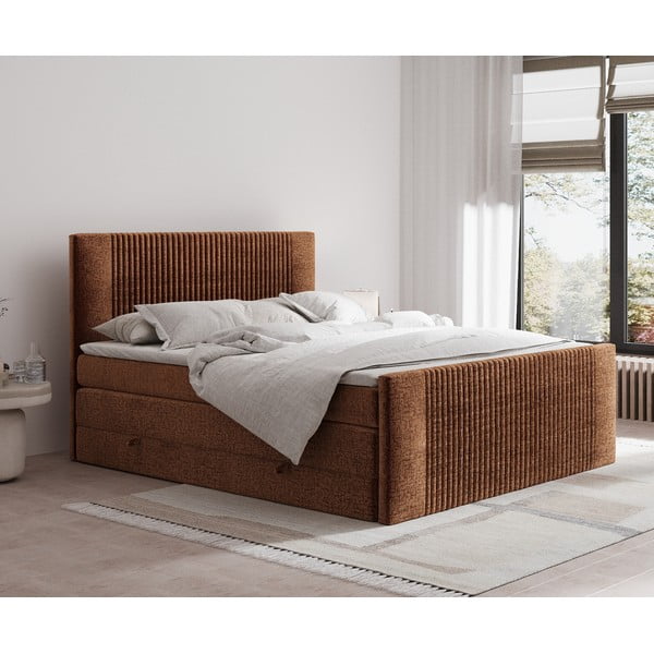 Oranžna boxspring postelja s prostorom za shranjevanje 200x200 cm Bergamo – Maison de Rêve-image-1