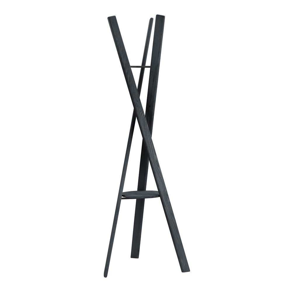 Črn obešalnik iz masivnega hrasta 62x176 cm Rakku