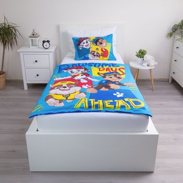 Modra bombažna otroška posteljnina za otroško posteljico 100x135 cm Paw Patrol "Pawsome days ahead" – Jerry Fabrics-image-1