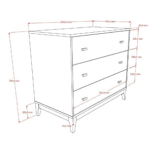 Komoda v orehovem dekorju v temni naravni barvi 100x89x55 cm Ilyas – Vipack-image-2
