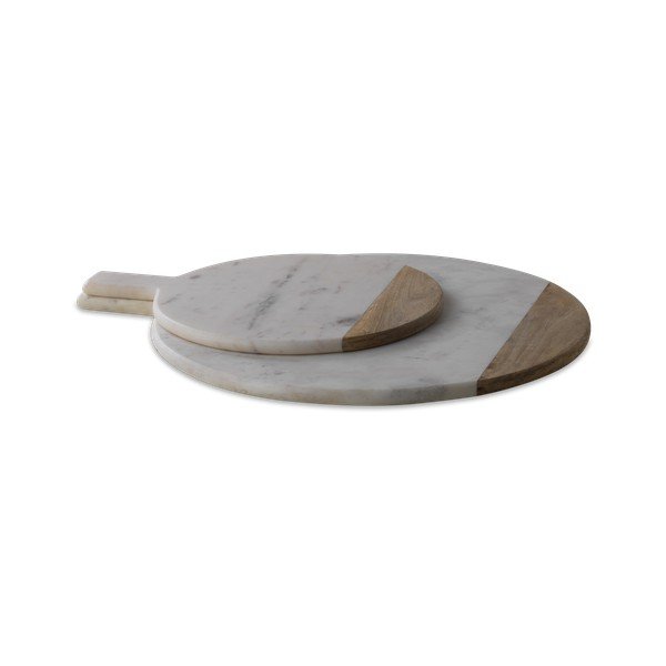 Servirna deska iz belega marmorja in mangovega lesa Nkuku Bwari, ø 32 cm-image-1