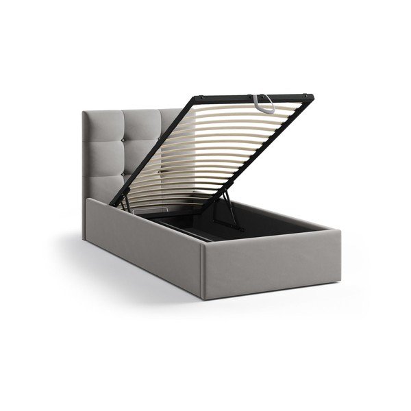 Siva oblazinjena postelja s prostorom za shranjevanje in z letvenim dnom 90x200 cm Phaedra – Micadoni -image-1