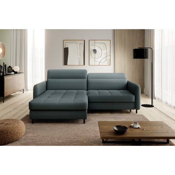 Prašno zelena žametna raztegljiva/s prostorom za shranjevanje kotna sedežna garnitura (levi kot/z ležalnikom) Gomsi – ELTAP-image-3