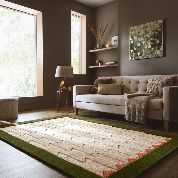 Zelena/v naravni barvi ročno tkana volnena preproga 120x170 cm Apex Border Wool – Flair Rugs-image-1
