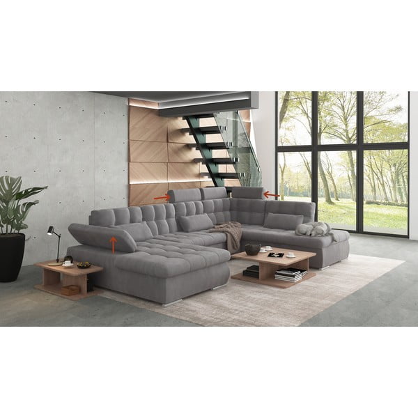 Siva raztegljiva kotna sedežna garnitura s prostorom za shranjevanje (desni kot/v obliki črke "U") Merkur – Ropez-image-1