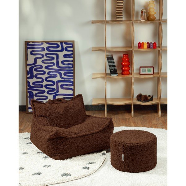 Temno rjava otroška vreča za sedenje iz tkanine bouclé Warm Hazel – Wigiwama-image-1