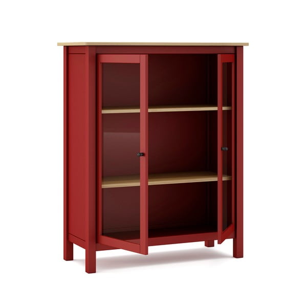 Rdeča/naravna vitrina iz masivnega bora 90x110 cm Misti – Marckeric-image-3