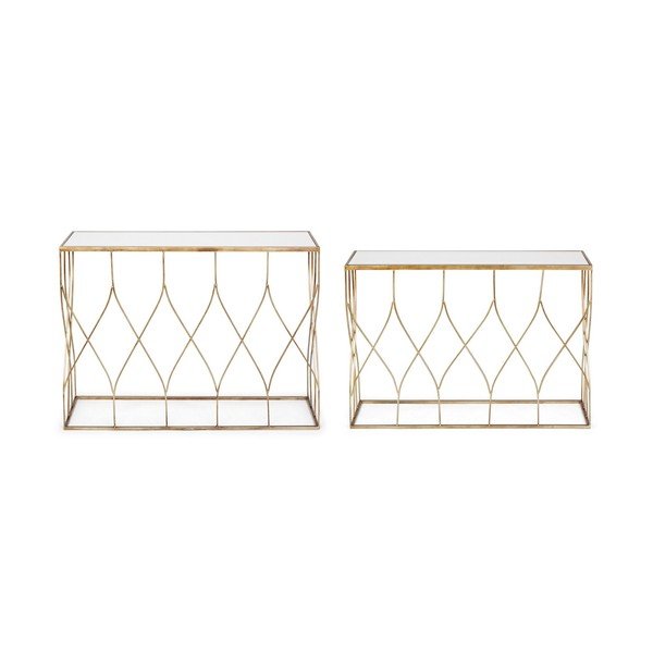 Stranske mizice v kompletu 2 ks s stekleno mizno ploščo v zlati barvi 33x104 cm Elenor – Bizzotto-image-4