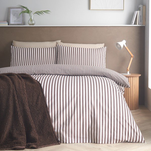 Temno rjava enojna posteljnina 135x200 cm Epping Textured Stripe – Catherine Lansfield-image-2